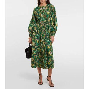 Ulla Johnson Floral Cotton Poplin Midi Dress in Tigerlily Size 8